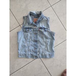 Levis Light Wash Blue Button Up Denim Trucker Jean Vest Stretch Women Size L